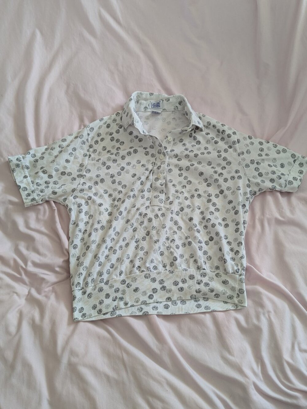 Leon Levin White Dot Polo Top M Made in Hong Kong